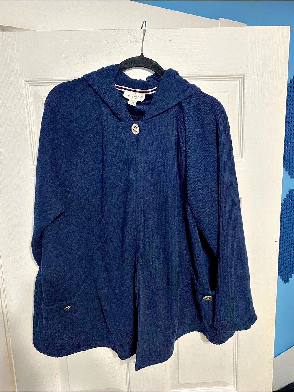 Coldwater Creek Hooded Button Front Sweater in Blue Like New 1